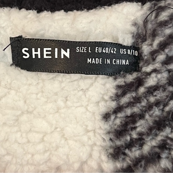 SHEIN Black and White Plaid Teddy Jacket - Picture 5 of 7